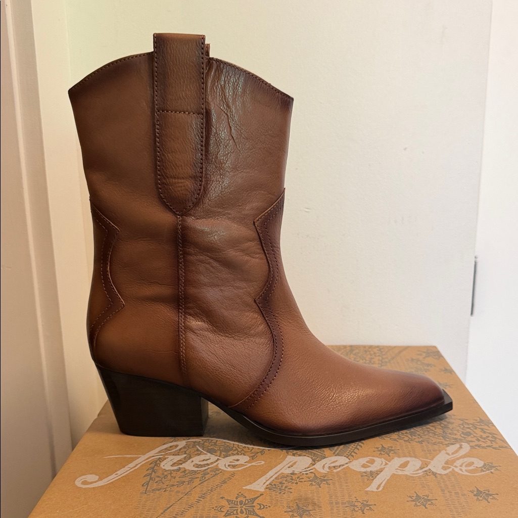 Free People Cat Nap Cowboy Tan Leather Heeled Boots